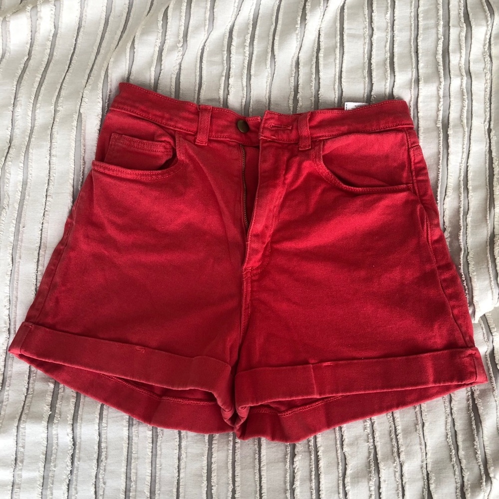 Red American Apparel High Waisted Shorts